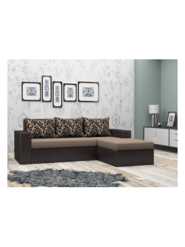 Ъглов диван Denver-dst, венге кожа и светло кафяво