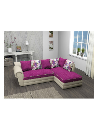 Ъглов диван Rio-dst, бежова кожа и лилаво