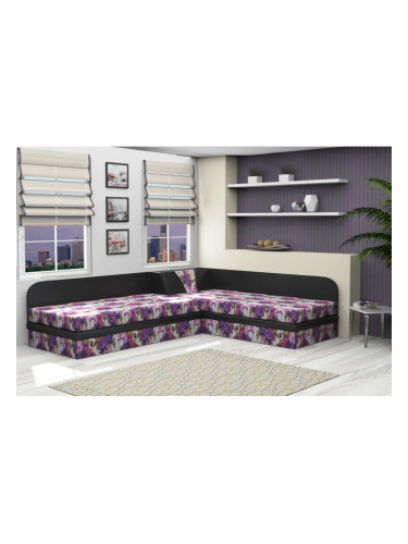Ъглови легла с матраци-dst 82/190, Purple rose с черна кожа