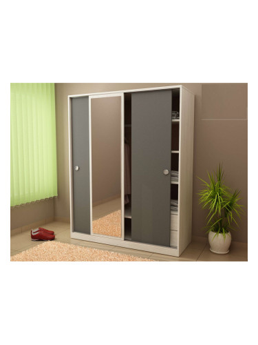 Гардероб с плъзгащи врати G 16-dst, бял дъб и антрацид