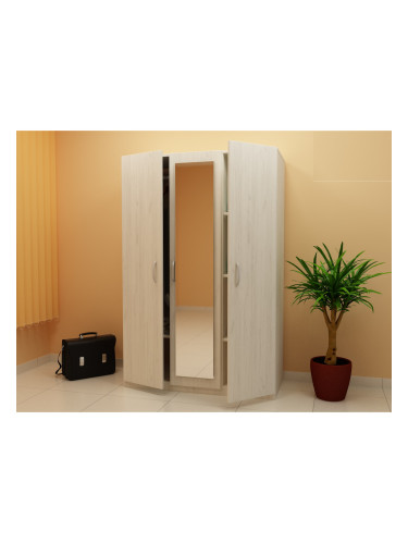 Трикрилен гардероб с огледало G 11-dst, бял дъб