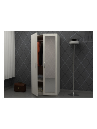 Двукрилен гардероб с огледало G 1-dst, бял дъб