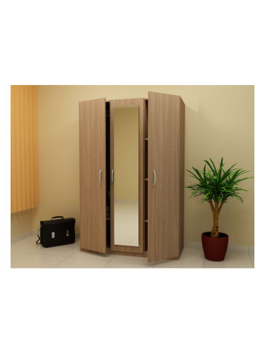 Трикрилен гардероб с огледало G 11-dst, дъб амбер