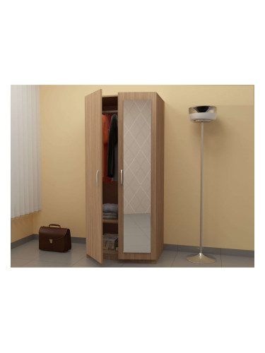 Двукрилен гардероб с огледало G 1-dst, дъб амбер