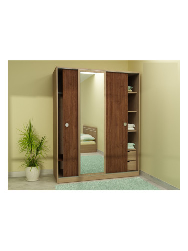Гардероб с плъзгащи врати с огледало G 16-dst, венге и дъб амбер