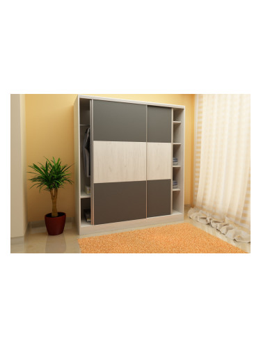 Гардероб с плъзгащи врати Elena-dst, бял дъб и антрацид