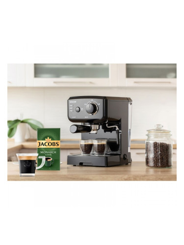 Sencor Кафе машина SES 1710BK, 15 бара, в комплект с Jacobs Monarch Мляно кафе Classic, 250 g и Jacobs стъклена чаша