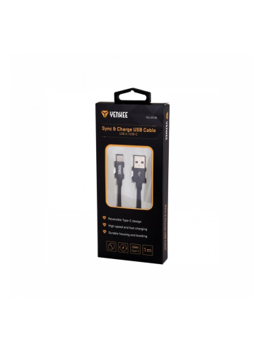 Yenkee Кабел 301 BK, USB-A Male към USB-C Male, 1 m, черен