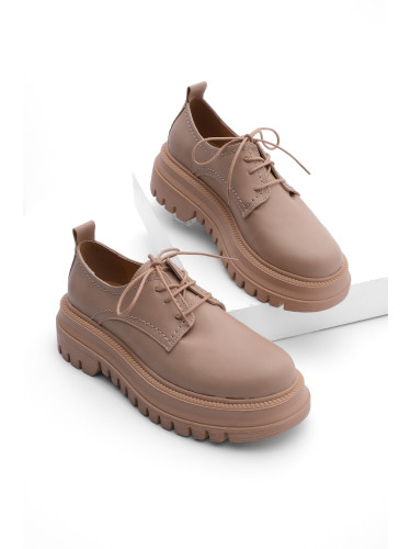 Marjin Women's Oxford Shoes with Thick Serrated Sole with Lace-Up Casual Shoes Peres beige.