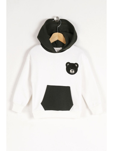 zepkids Boys' Khaki Teddy Bear Detail Hooded Sweatshirt with Pockets.