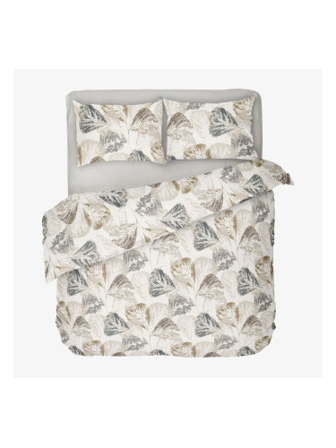 Спален Комплект в Екрю на Листа, 100% Памук Ранфорс, 4 части, ЕЛИЗАБЕТ