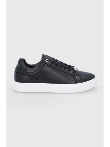 Кожени обувки Calvin Klein в черно с равна подметка