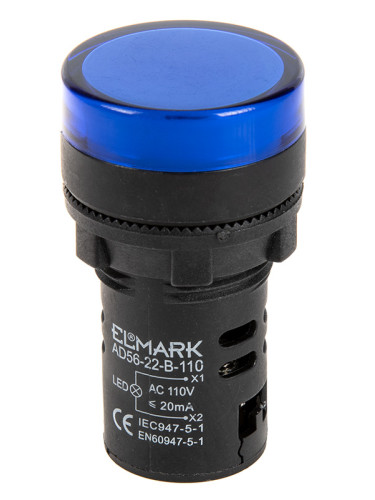 Индикаторна лампа LED, AD56D-22-B-110, ф22mm, 110 VAC, синя, ELMARK
