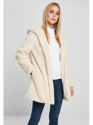 Дамско палто в мръсно бяло Urban Classics Ladies Hooded Teddy Coat 