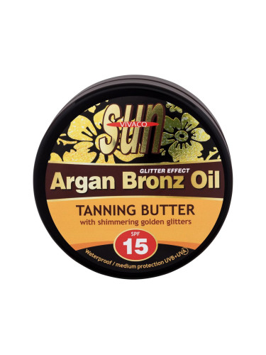 Vivaco Sun Argan Bronz Oil Glitter Effect Tanning Butter SPF15 Слънцезащитна козметика за тяло 200 ml