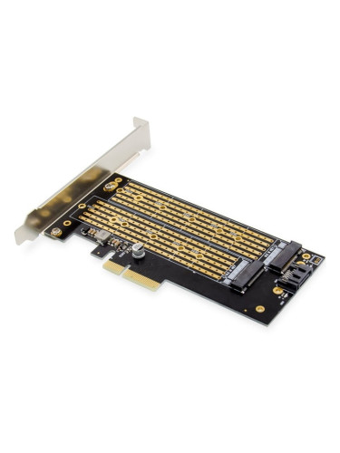 Aдаптер Assmann DS-33172, от PCIe 3.0 x4 към 2x M.2 B/M/B+M key, поддържа M.2 (22x30/42/60/80/110 mm)