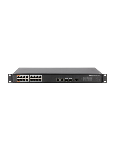 Суич Dahua PFS4218-16ET-240-V3, 16 порта, 16x LAN 10/100 Base-T (PoE), 2x 10/100/1000 uplink ports, 2x SFP 1000 uplink combo ports