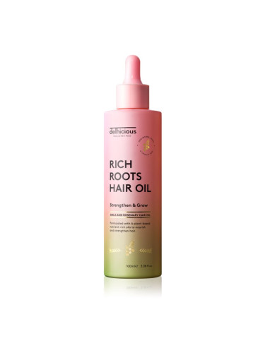 delhicious RICH ROOTS AMLA & ROSEMARY HAIR OIL хидратиращо и успокояващо масло за суха и сърбяща кожа на главата 100 мл.