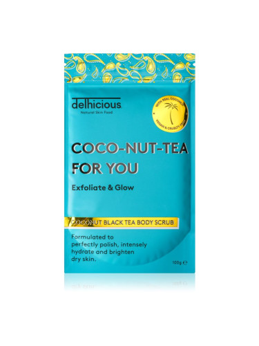 delhicious COCO-NUT-TEA FOR YOU COCONUT BLACK TEA хидратиращ пилинг за тяло за суха и чувствителна кожа 100 гр.
