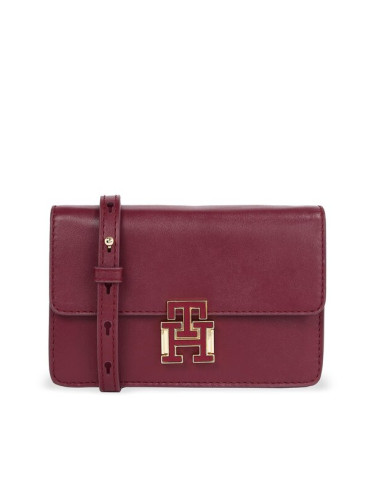 Tommy Hilfiger Дамска чанта Pushlock Leather Small Crossover AW0AW15227 Бордо