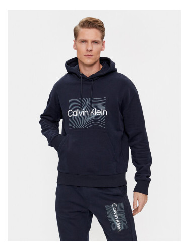 Calvin Klein Суитшърт Wave Lines Hero K10K112774 Тъмносин Regular Fit