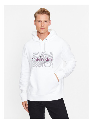 Calvin Klein Суитшърт Wave Lines Hero K10K112774 Бял Regular Fit