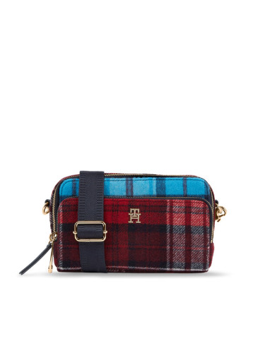 Tommy Hilfiger Дамска чанта Iconic Tommy Camera Bag Check C AW0AW15206 Син