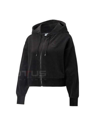 ДАМСКО ГОРНИЩЕ PUMA ICONIC T7 VELOUR FULL-ZIP HOODIE BLACK