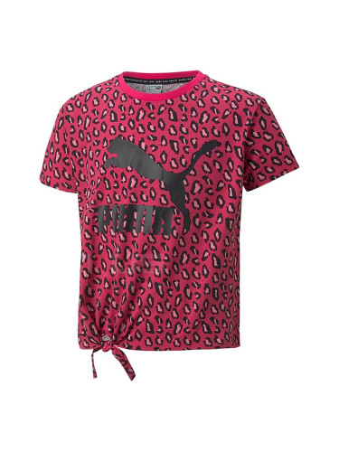 ДЕТСКА ТЕНИСКА ЗА МОМИЧЕ PUMA CLASSICS SUMMER ROAR AOP KNOTTED TEE G BEETROOT