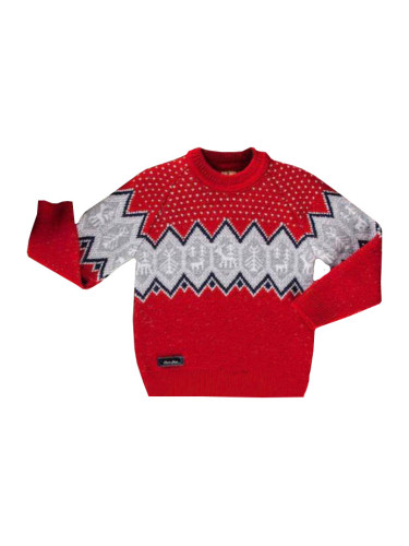 Плетен коледен пуловер в червено и сиво за момче