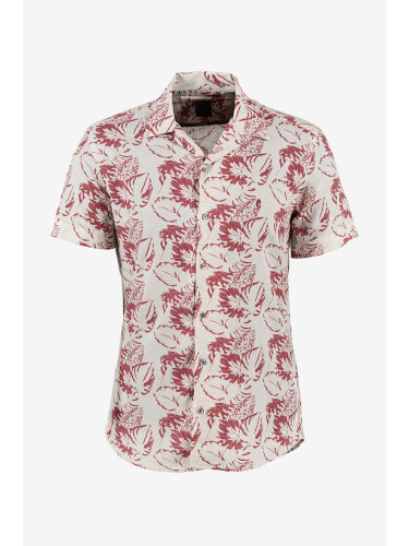 Риза къс ръкав бежова с червен флорален принт