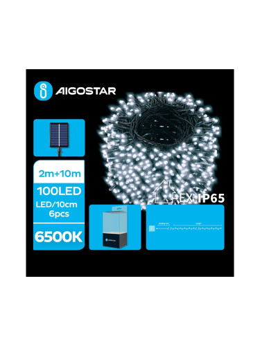Aigostar - LED соларни коледни лампички 100xLED/8 функции 12 м IP65 студено бял