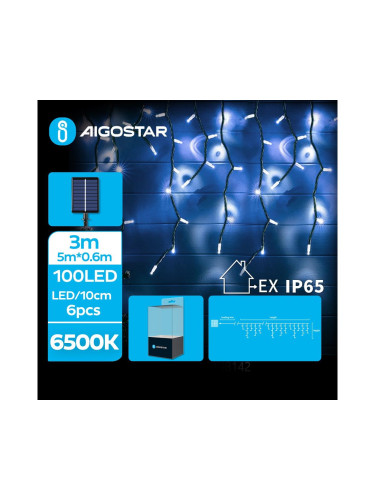 Aigostar - LED соларни коледни лампички 100xLED/8 функции 8x0,6 м IP65 студено бял