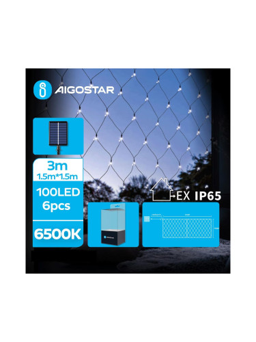 Aigostar - LED соларни коледни лампички 100xLED/8 функции 4,5x1,5 м IP65 студено бял
