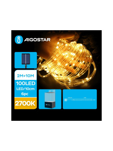 Aigostar - LED соларни коледни лампички 100xLED/8 функции 12 м IP65 топло бял