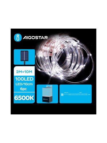 Aigostar - LED соларни коледни лампички 100xLED/8 функции 12 м IP65 студено бял