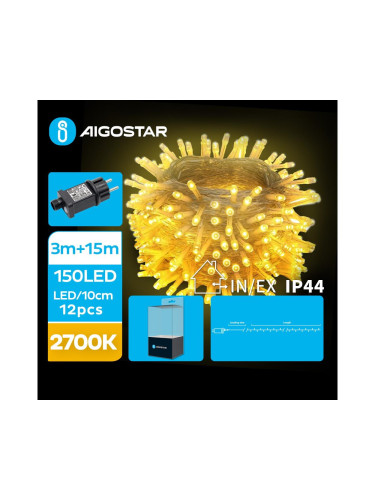 Aigostar - LED екстериорни коледни лампички 150xLED/8 функции 18 м IP44 топло бял