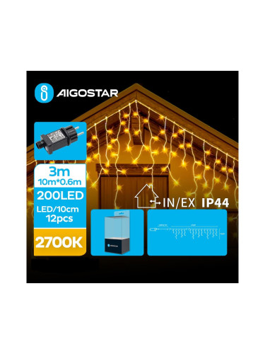 Aigostar - LED Екстериорни коледни лампички 200xLED/8 функции 13x0,6 м IP44 топло бял