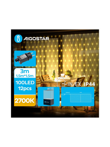 Aigostar - LED Екстериорни коледни лампички 100xLED/8 функции 4,5x1,5 м IP44 топло бял