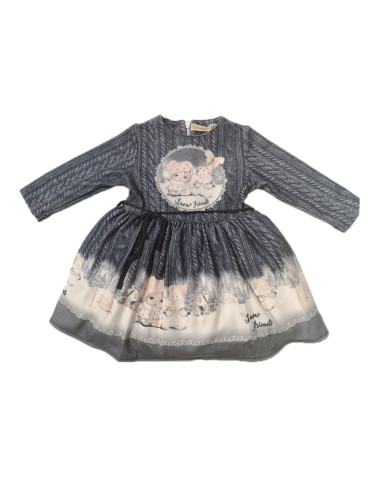 Рокля в тъмносиньо с момиченце и снежен човек