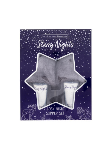 The Indulgent Bathing Co. Starry Nights Cosy Night Slipper Set Подаръчен комплект лосион за тяло Lavender And Lime Flower Body Lotion 100 ml + душ крем Lavender And Lime Flower Shower Cream 100 ml + плюшени чехли Luxury Fluffy Slippers M/L 1 чифт