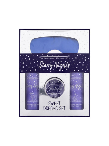 The Indulgent Bathing Co. Starry Nights Sweet Dreams Set Подаръчен комплект душ крем Lavender And Lime Flower Shower Cream 300 ml + мляко за вана Lavender And Lime Flower Bath Milk 300 ml + масло за тяло Lavender And Lime Flower Body Butter 100 ml + маска за спане Satin Sleep Mask 1 бр