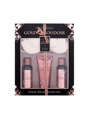 The Indulgent Bathing Co. Golden Boudoir Good Night Sleep Set Подаръчен комплект лосион за тяло Salted Caramel Body Lotion 100 ml + кремообразна пяна за вана Salted Caramel Bath Cream 100 ml + Salted Caramel Shower Cream 100 ml + маска за спане Satin Sleep Mask 1 бр