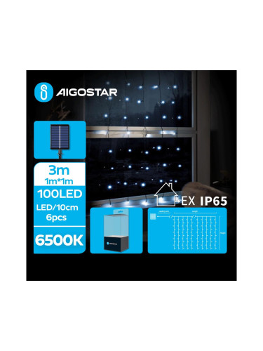 Aigostar - LED соларниr коледни лампички 100xLED/8 функции 4x1 м IP65 студено бял