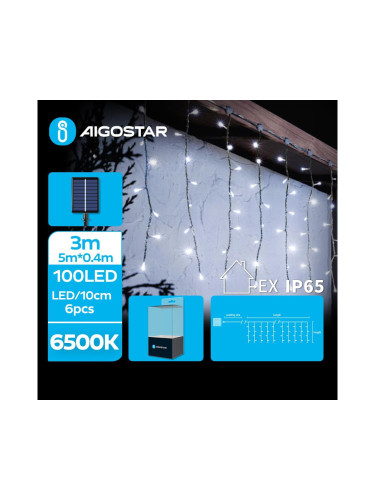 Aigostar - LED соларни коледни лампички 100xLED/8 функции 8x0,4 м IP65 студено бял
