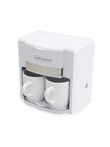 Кафемашина с две чаши Techwood TCA-202, 500W, Перманентен филтър, Бял
