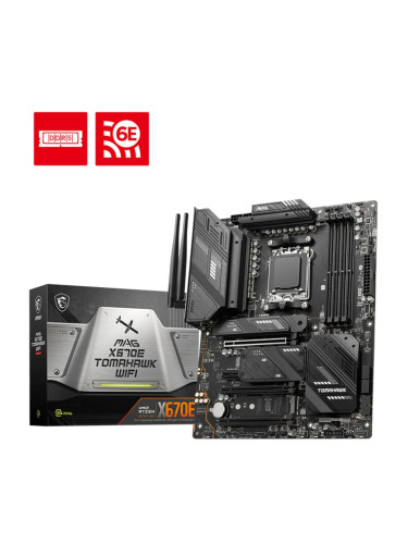 Дънна платка MSI MAG X670E Tomahawk Wi-Fi, X670, AM5, DDR5, PCI-E 5.0 (DP/HDMI), 4x M.2, 4x SATA 6Gb/s, 4x USB 3.2 Gen1, Wi-Fi, Bluetooth, ATX