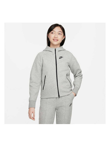 ДЕТСКО ГОРНИЩЕ ЗА МОМИЧЕ NIKE NSW TCH FLC HD FZ LS DK GREY HTHR