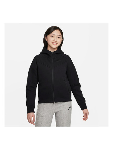 ДЕТСКО ГОРНИЩЕ ЗА МОМИЧЕ NIKE NSW TCH FLC HD FZ LS BLACK