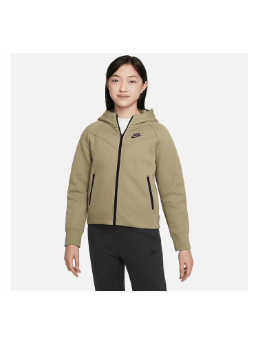 ДЕТСКО ГОРНИЩЕ ЗА МОМИЧЕ NIKE NSW TCH FLC HD FZ LS NEUTRAL OLIVE